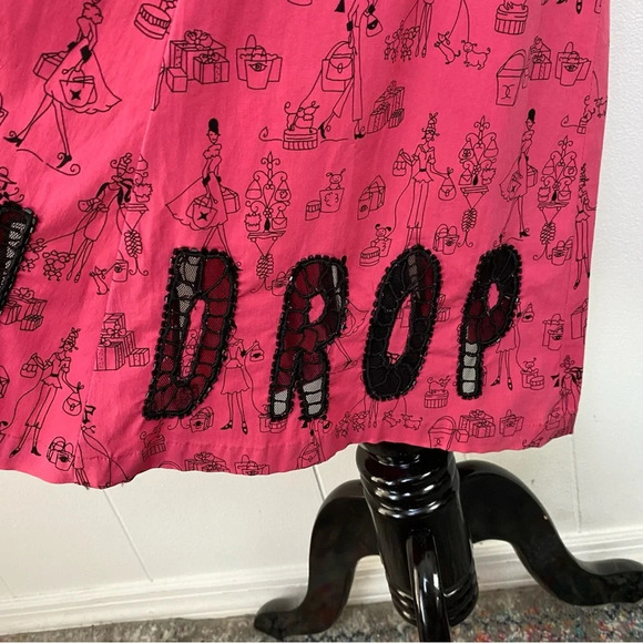 Vintage Pink Black Novelty Print Skirt Shop Till You Drop Sheer Spellout Size S - Picture 7 of 16